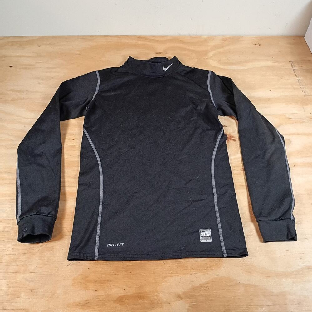 Nike Pro Combat Compression Shirt Boys L Black Mock Neck Long Sleeve Dri-Fit